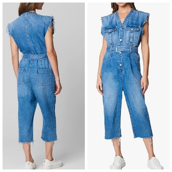NWT BLANK NYC Womens Sleeveless Denim Belted cropped Jumpsuit. size medium. - Picture 12 of 16